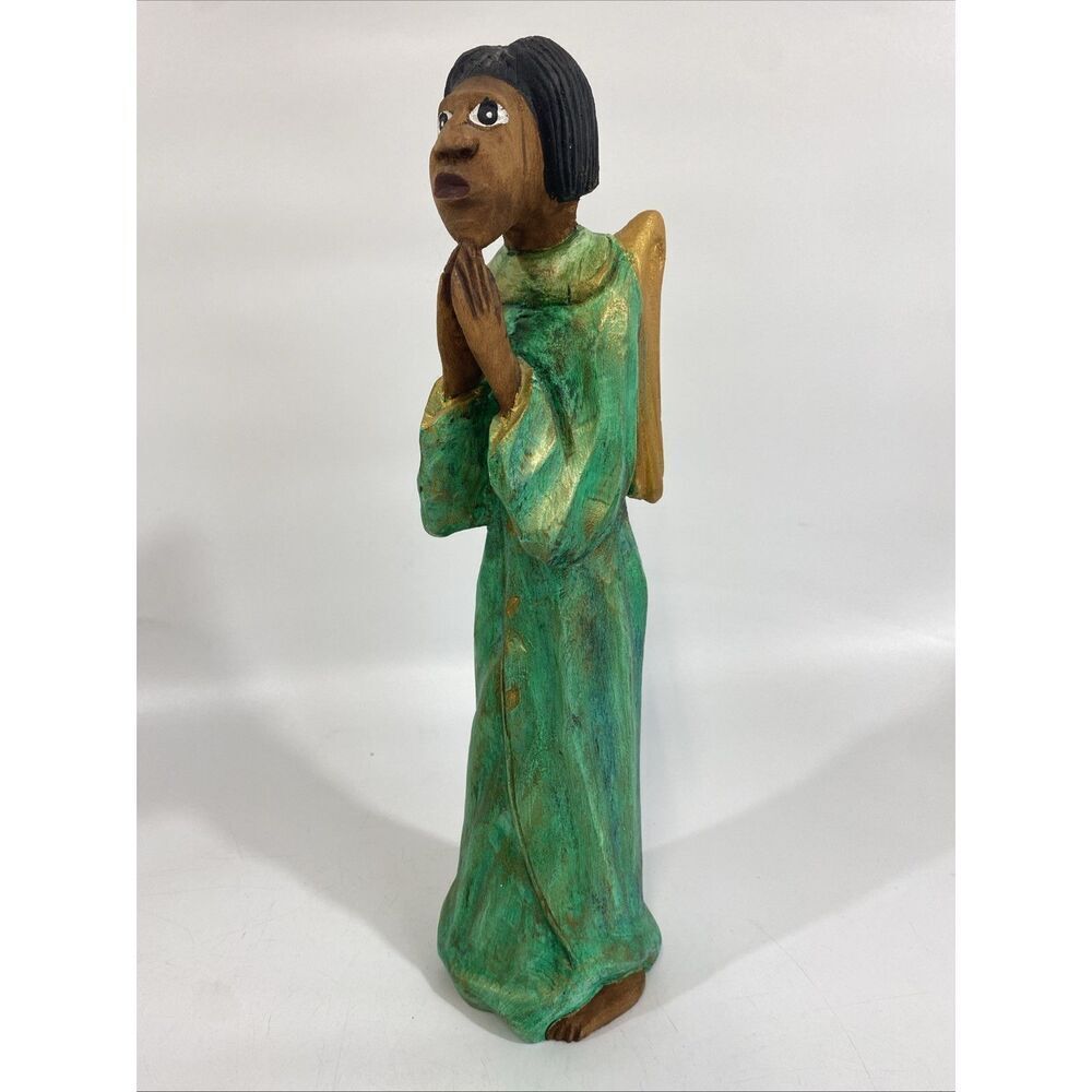 Mexican Folk Art Hand Carved Wood Angel Sculpture‎ Milagros 14.5”